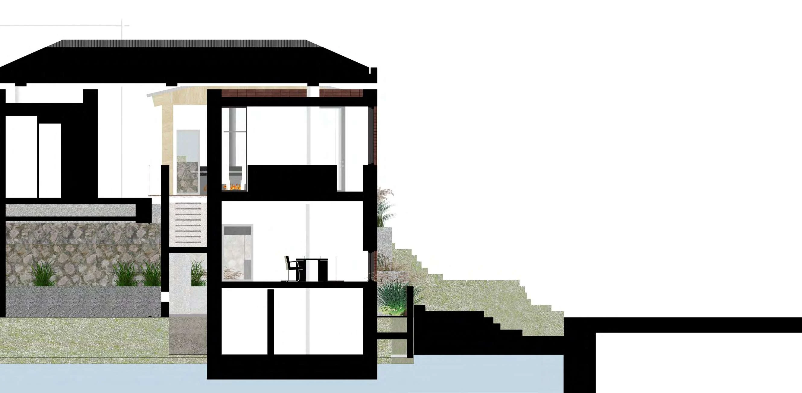 경사지 주택 단면 B